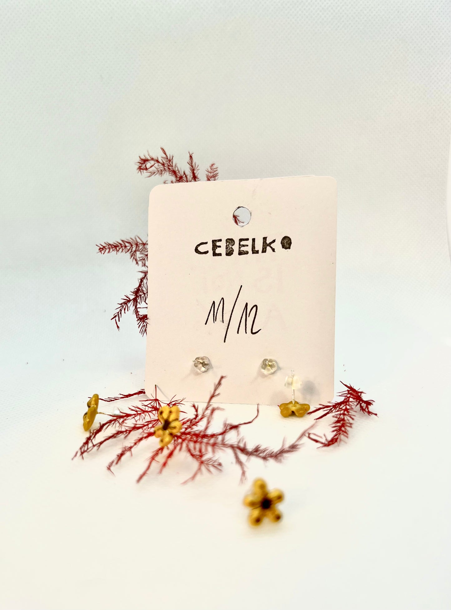 Handmade Gold Flower Earrings with Brown Details – Resin Floral Stud Earrings (Set of 2)