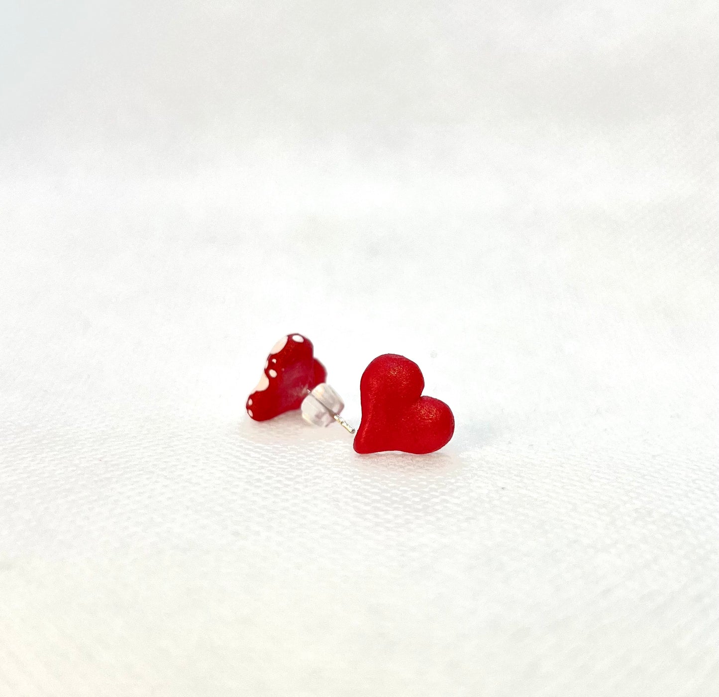 Mismatched Red Heart Earrings – Handmade Resin Heart Studs