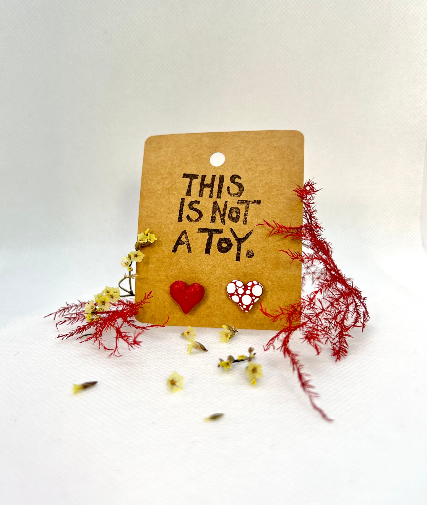 Mismatched Red Heart Earrings – Handmade Resin Heart Studs