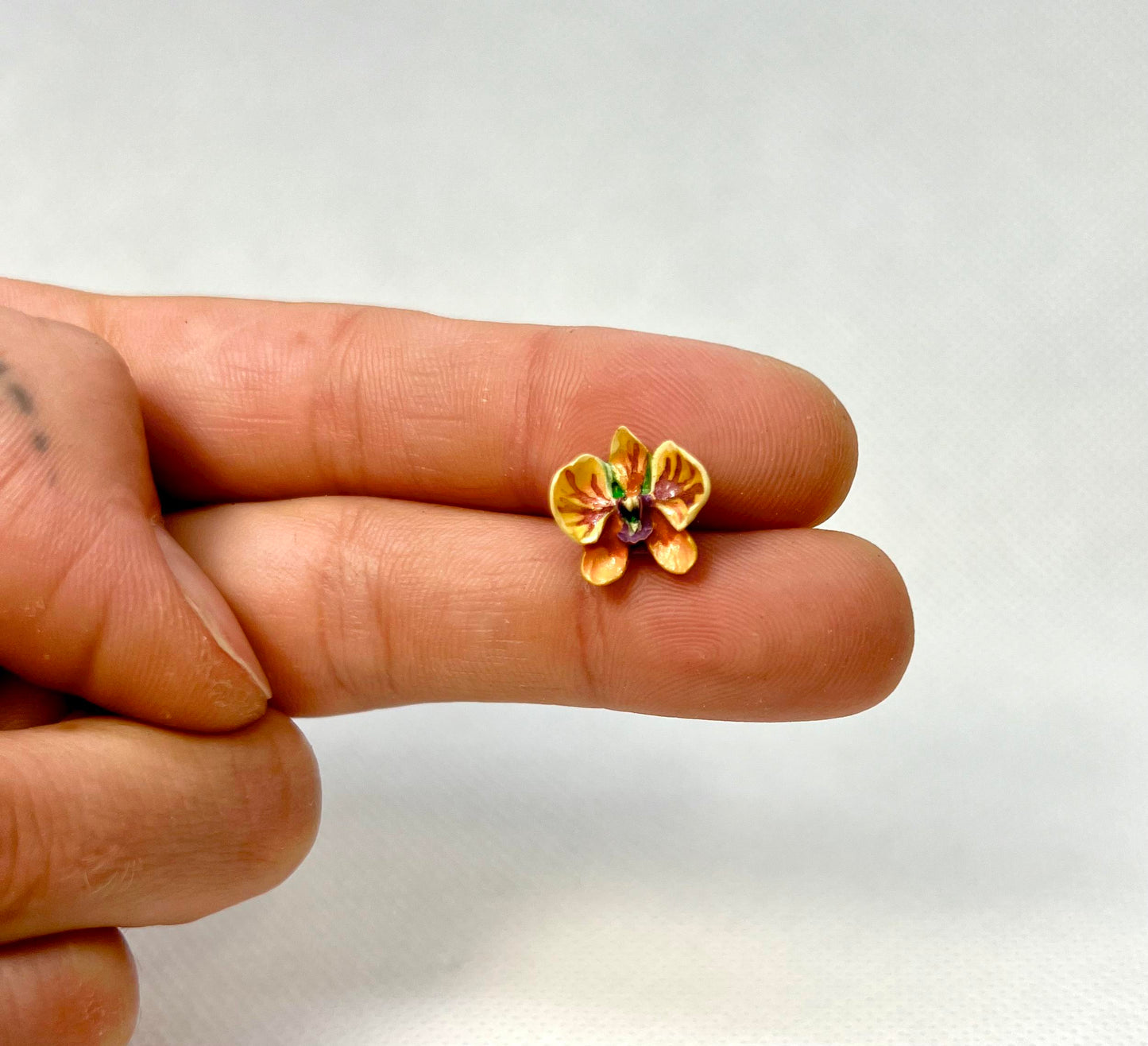 Orange & Violet Orchid Earrings – Botanical Resin Flower Earrings