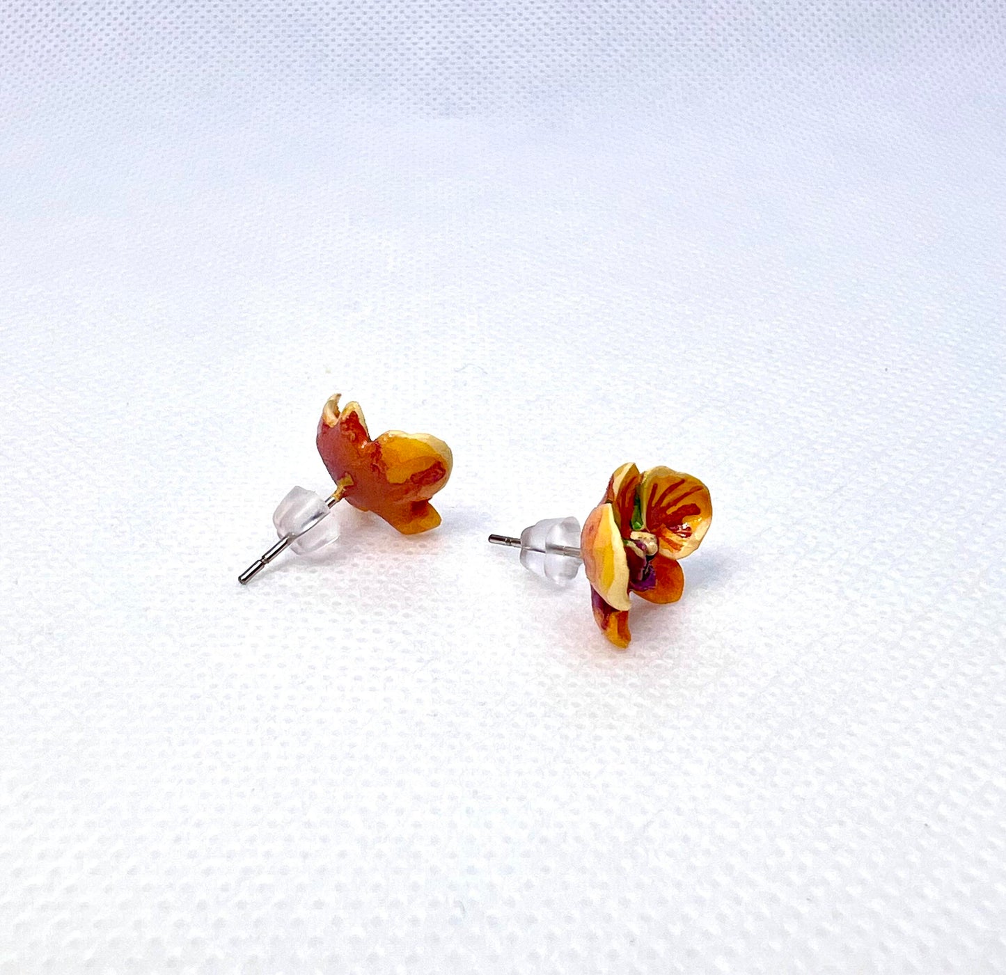 Orange & Violet Orchid Earrings – Botanical Resin Flower Earrings