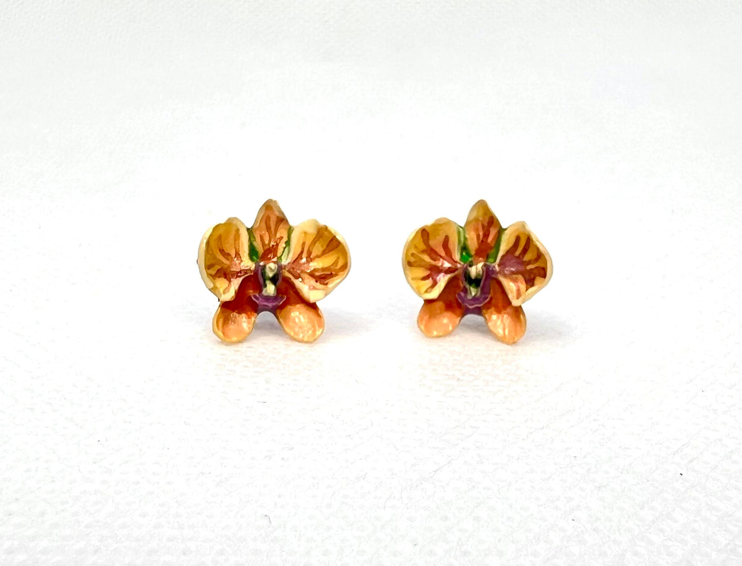 Orange & Violet Orchid Earrings – Botanical Resin Flower Earrings