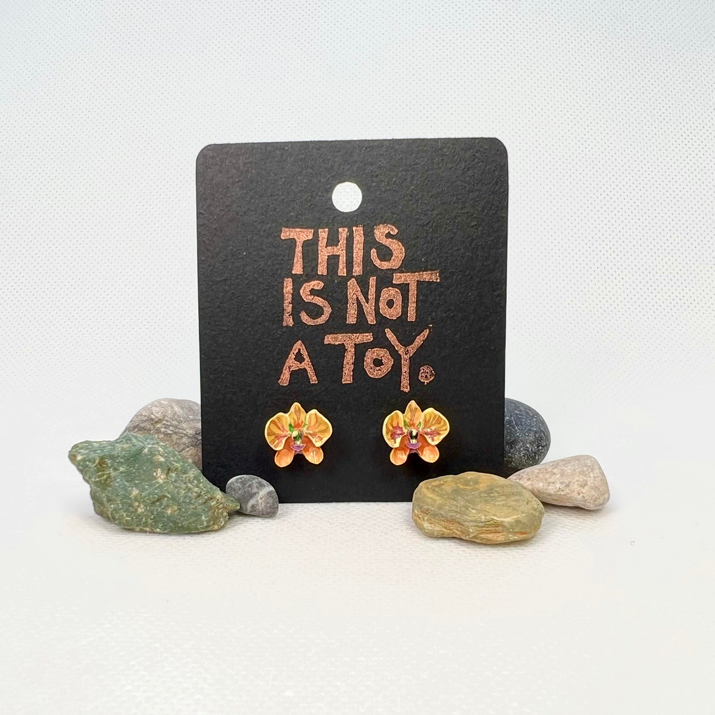 Orange & Violet Orchid Earrings – Botanical Resin Flower Earrings