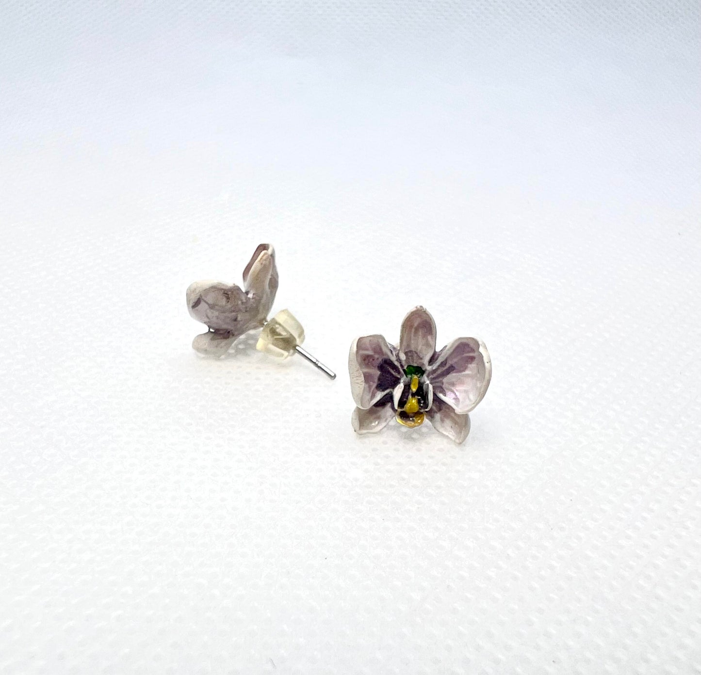 White-Purple orchid earrings