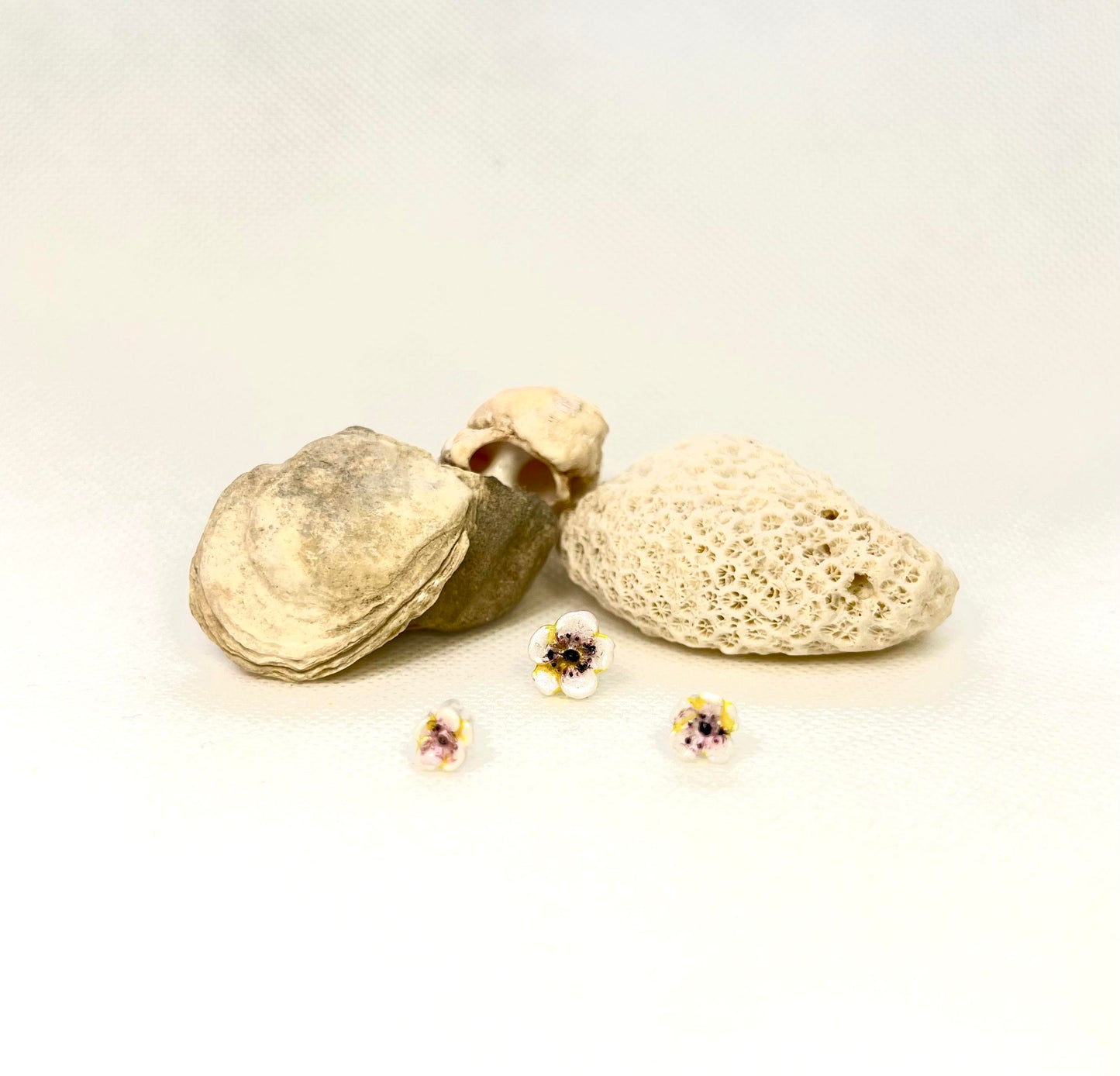 Abstract white flowers with pink shimmer earrings