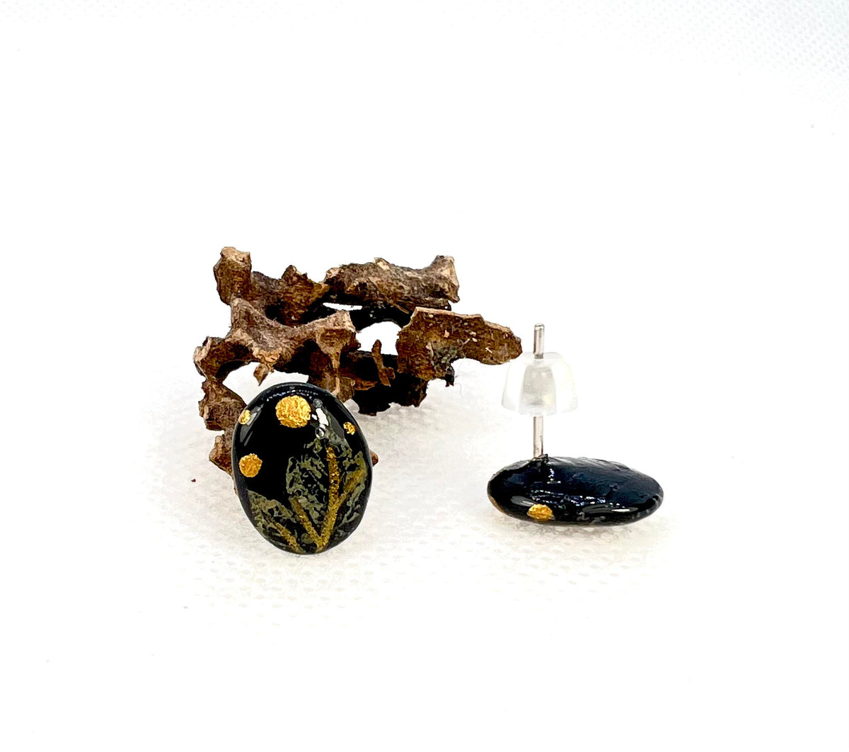 Black and Gold Maple Leaf Stud Earrings