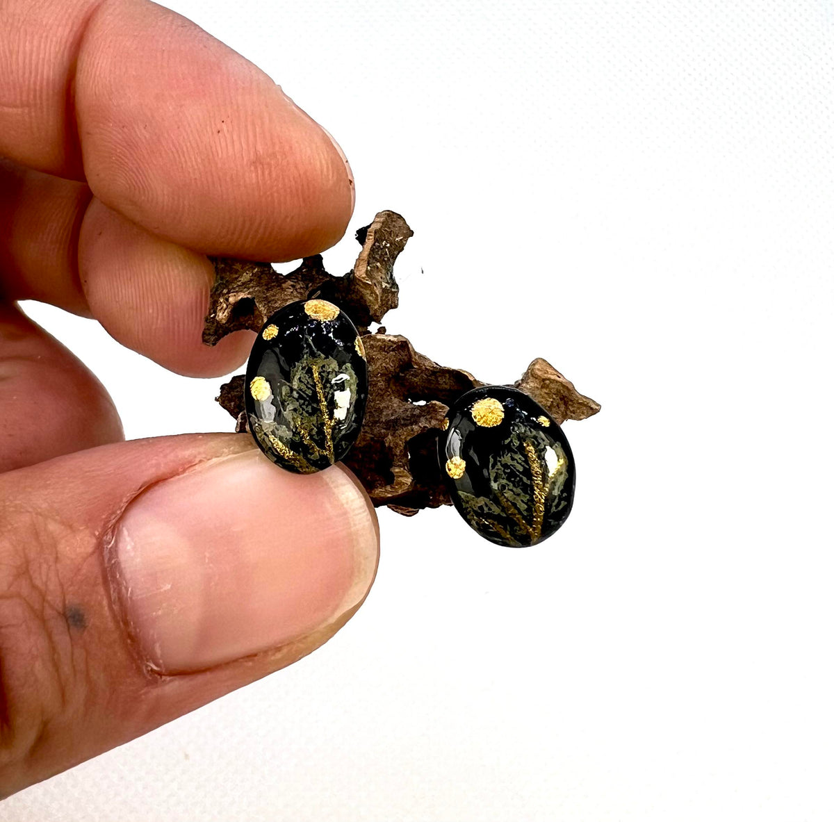 Black and Gold Maple Leaf Stud Earrings