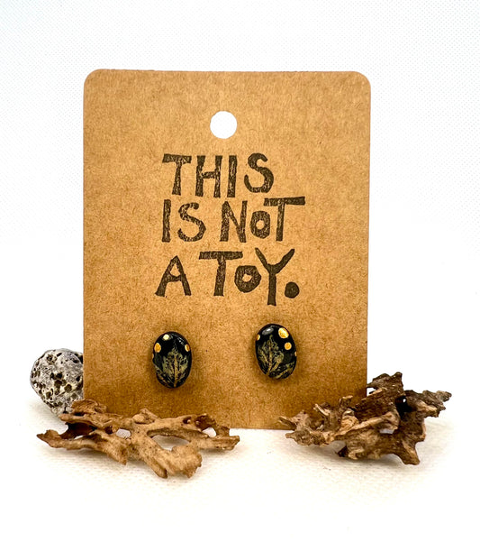 Black and Gold Maple Leaf Stud Earrings