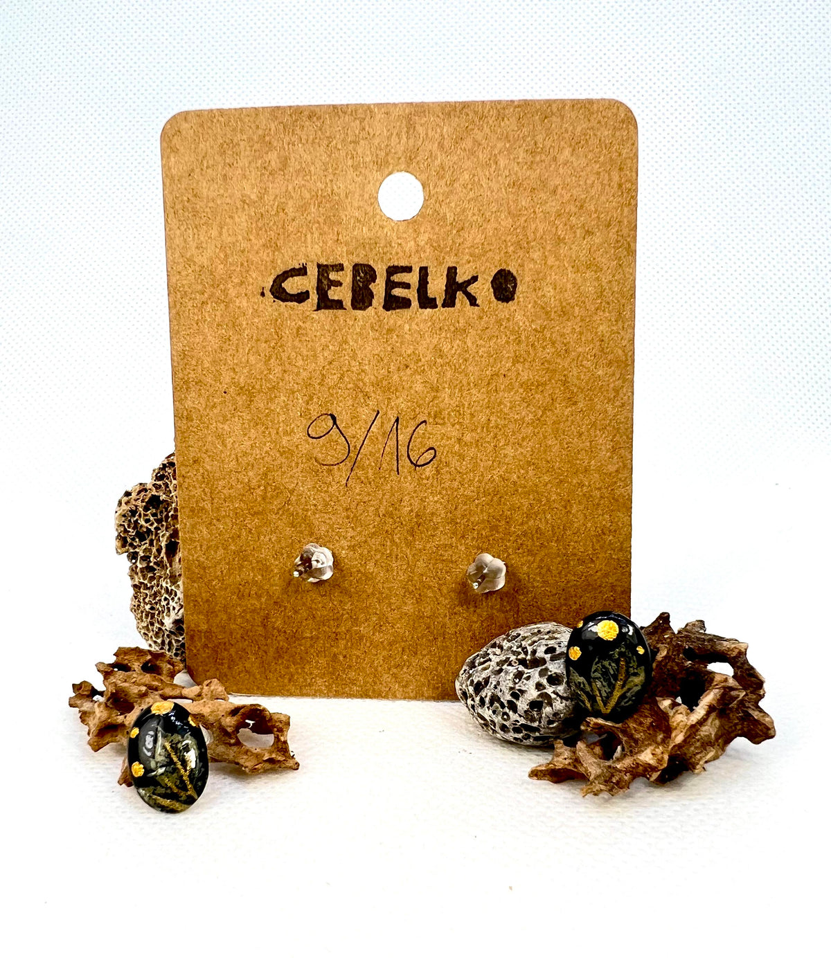 Black and Gold Maple Leaf Stud Earrings