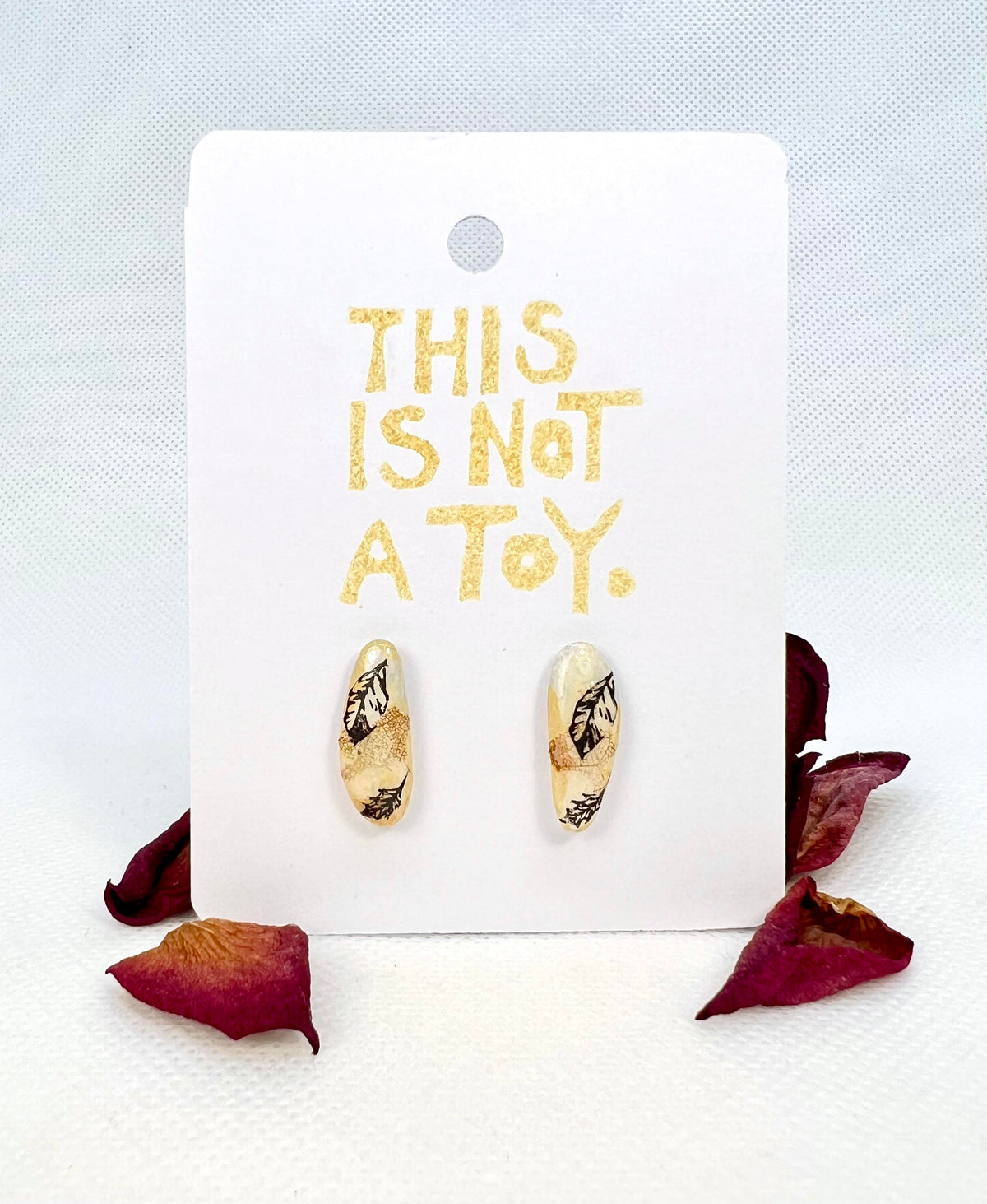 Linden (Tilia cordata) Leaf Skeleton Stud Earrings — Falling Leaves, Gold Shimmer