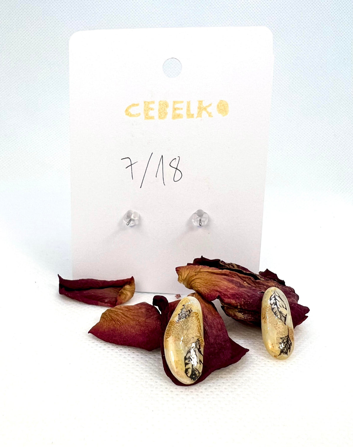 Linden (Tilia cordata) Leaf Skeleton Stud Earrings — Falling Leaves, Gold Shimmer
